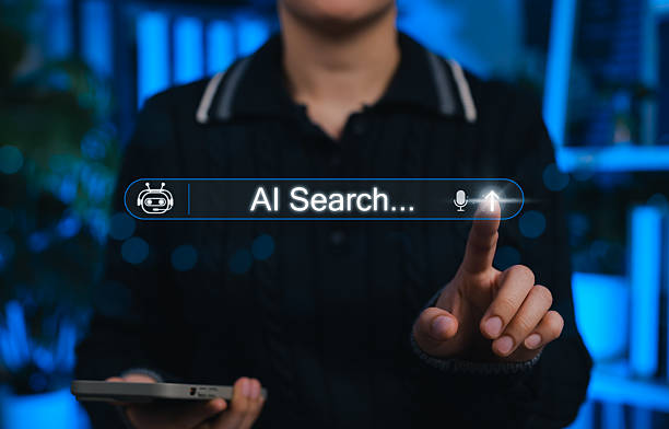 A person tapping an AI search bar on a screen